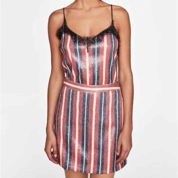 ZARA Striped Sequin Skirt and Top Set - Picture 4 of 8